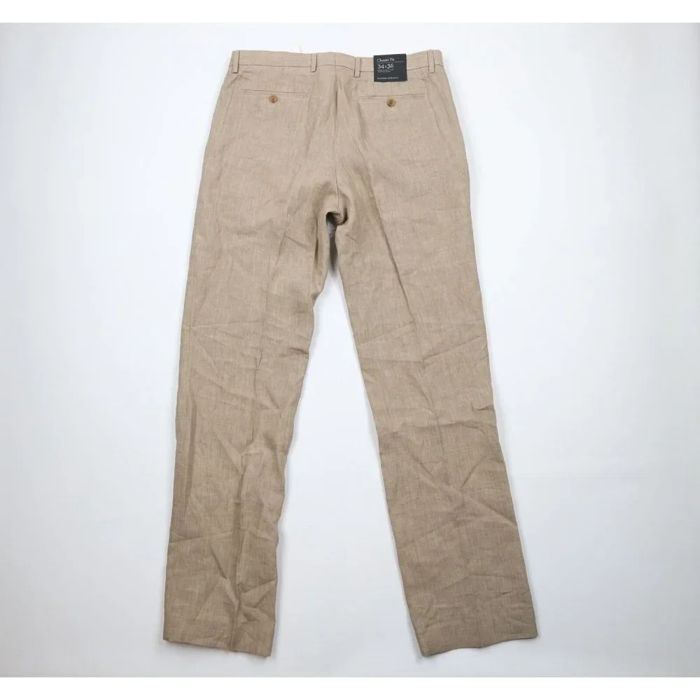 New Banana Republic Mens 34x36 Classic Fit Linen Wide Leg Chino Pants Beige